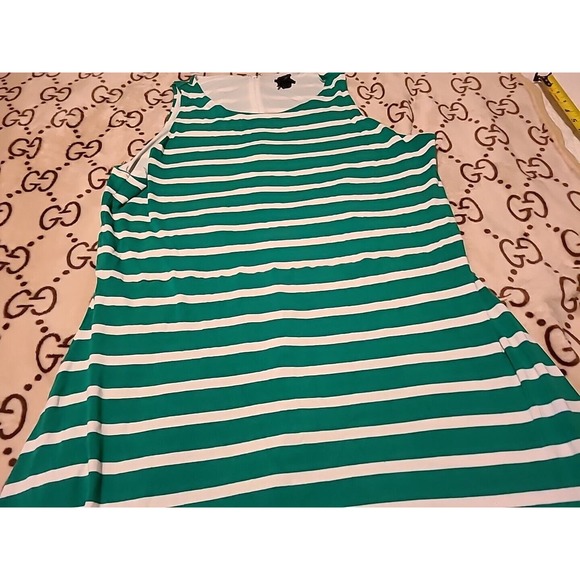 Ann Taylor Sleeveless Green And White Striped Dress Size Womens 14 Rayon Spandex - Picture 3 of 8